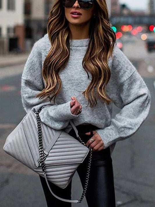 Oversized Wool Knit Balloon Sleeve Pullover Sweater 