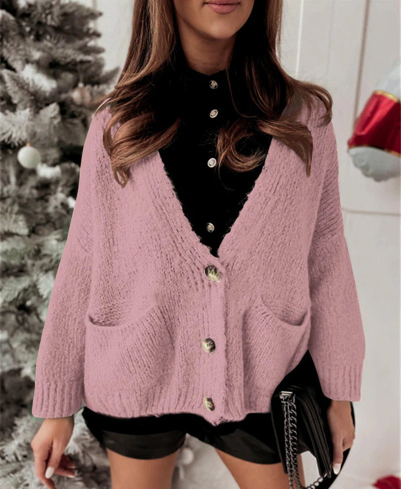 Oversized Knitted Texture V-Neck Cardigan 