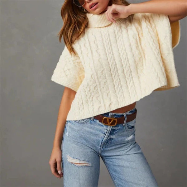 Chunky Wool Cable Knit Cropped Pullover 