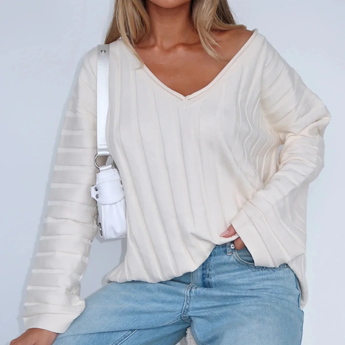 Soft Wool Blend Relaxed Fit Knit Sweater 