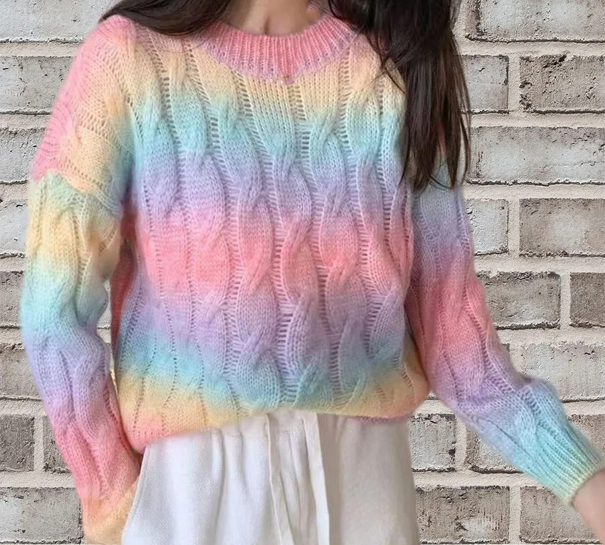 Cable Knit Wool Blend Relaxed Sweater 