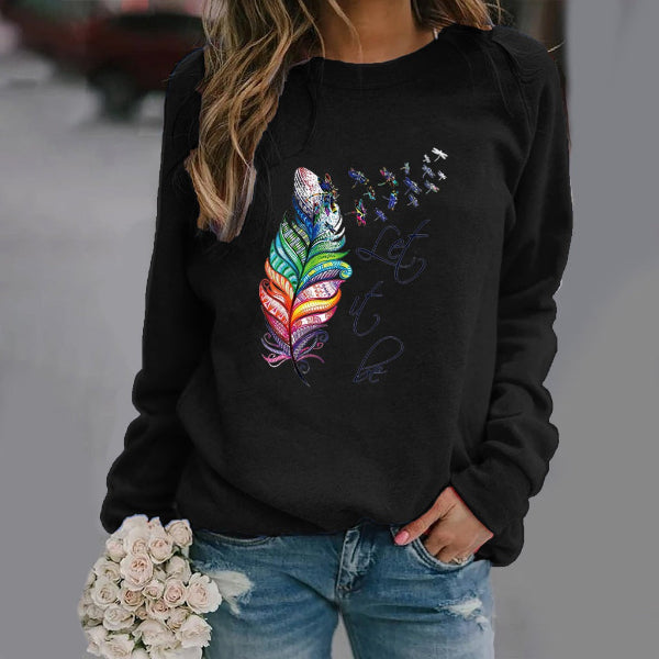 Feather Print Relaxed Fit Cotton Sweatshirt 