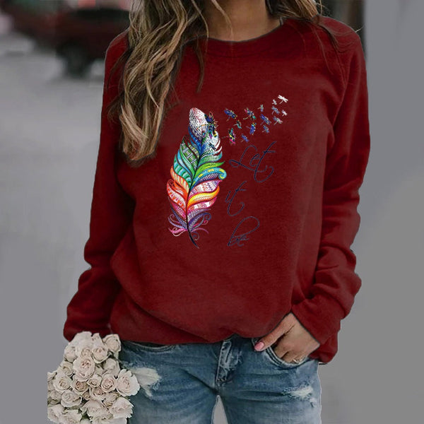 Feather Print Relaxed Fit Cotton Sweatshirt 