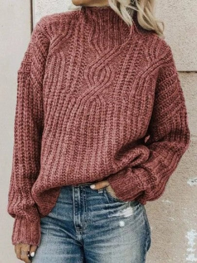 Cable Pattern Oversized Wool Knit Pullover Sweater 