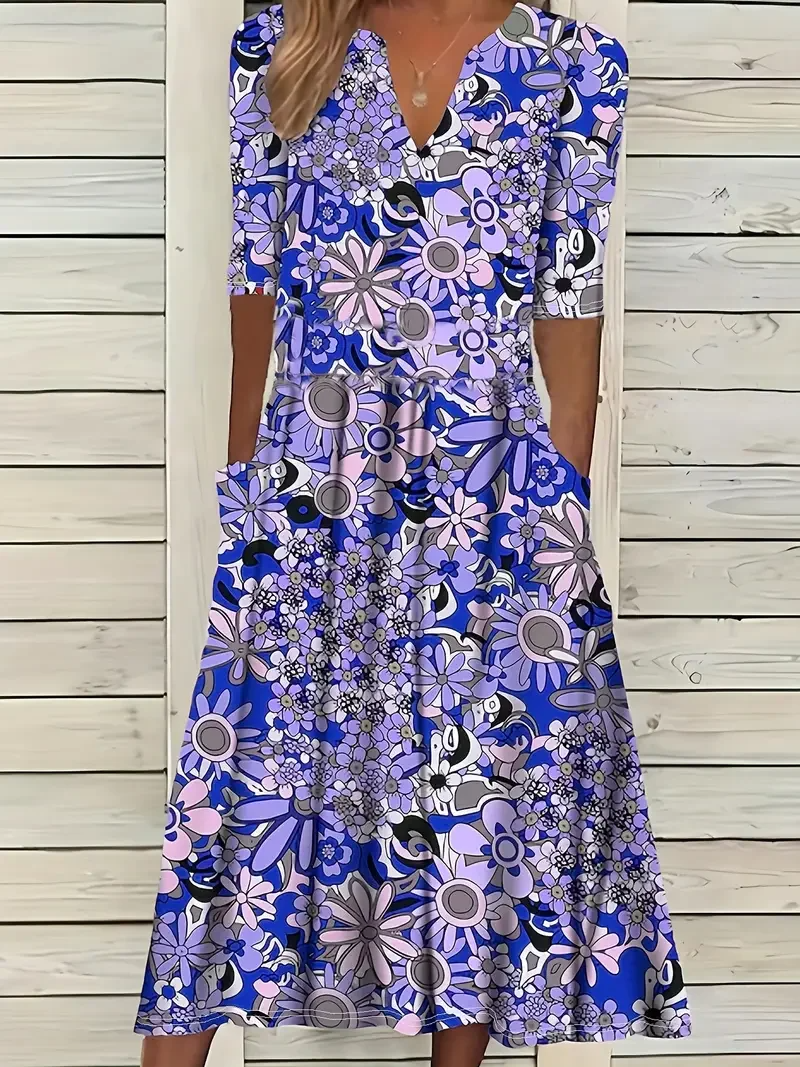 Floral Print Fit and Flare Maxi Dress 