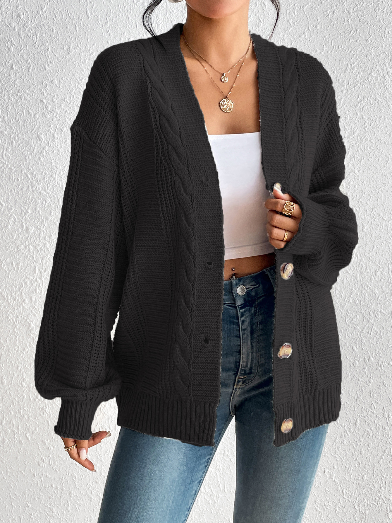 Cable Knit Oversized Wool Cardigan Jacket 