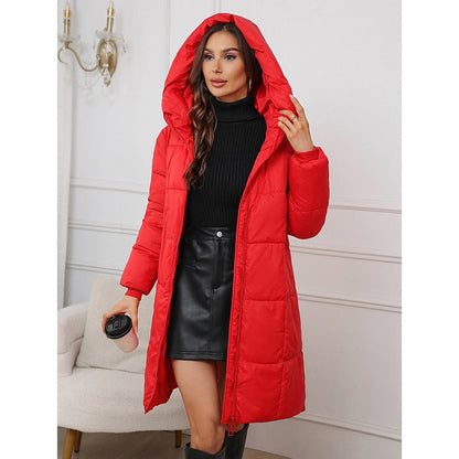 Women’s Hooded Coat – Slim Fit – Quilted Insulated – Mid-Length Padded Outerwear