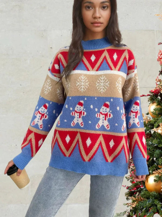 Wool Blend Relaxed Fit Holiday Pattern Sweater 