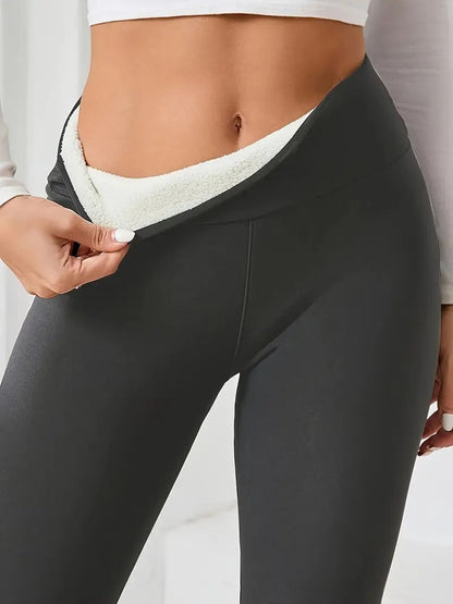 Women’s Leggings - Stretch Knit Blend - High Waist - Full Length - Plush Lined