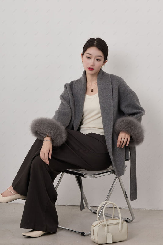 Wool Blend Wrap Fit Short Coat 