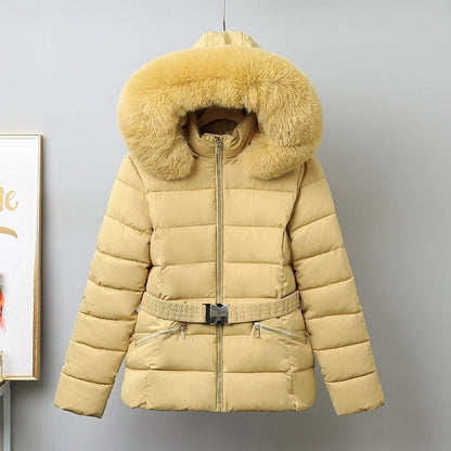 Women’s Puffer Coat – Quilted Insulated – Belted Fit – Removable Fur-Trimmed Hood