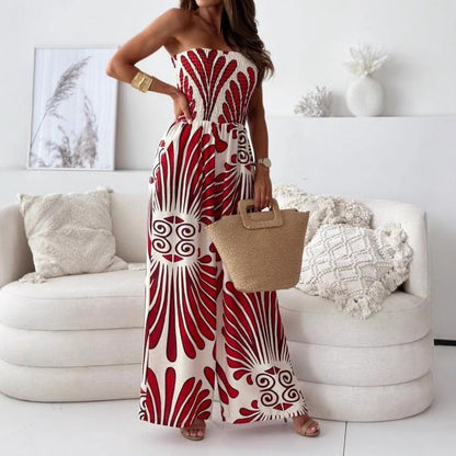 Women’s Jumpsuit - Strapless Sleeveless - Wide Leg - Breathable Blend - Relaxed Fit