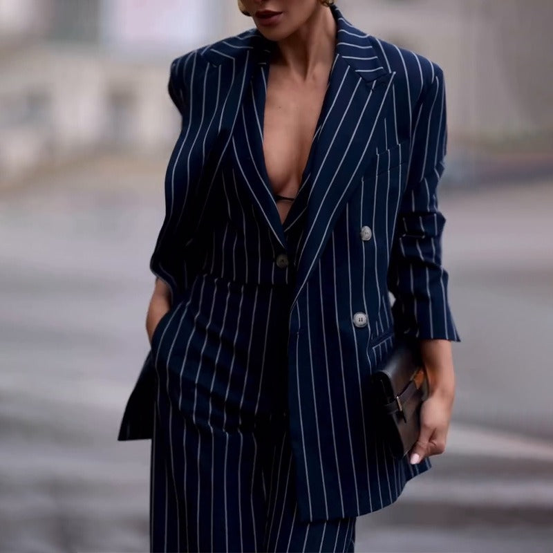 Wool Blend Double-Breasted Two-Piece Suit 