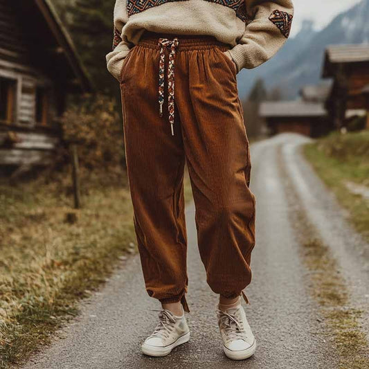 Corduroy Loose Fit Elastic Waist Pants