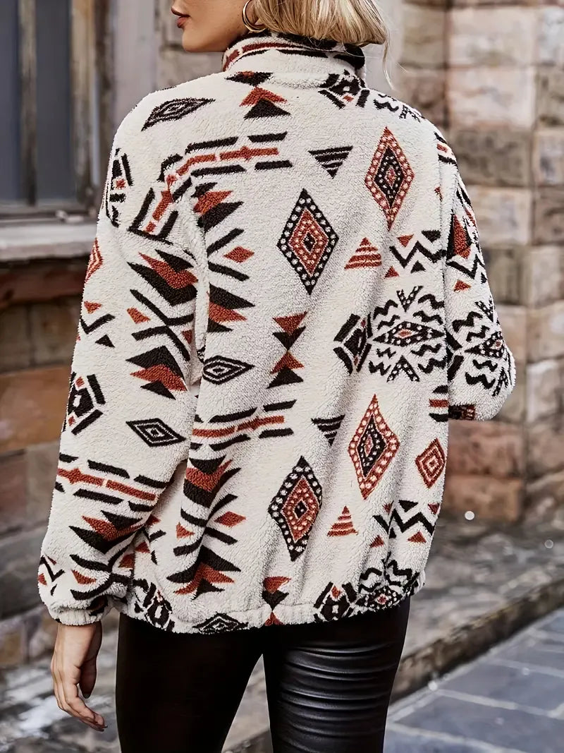 Fleece Relaxed Fit Stand Collar Jacket