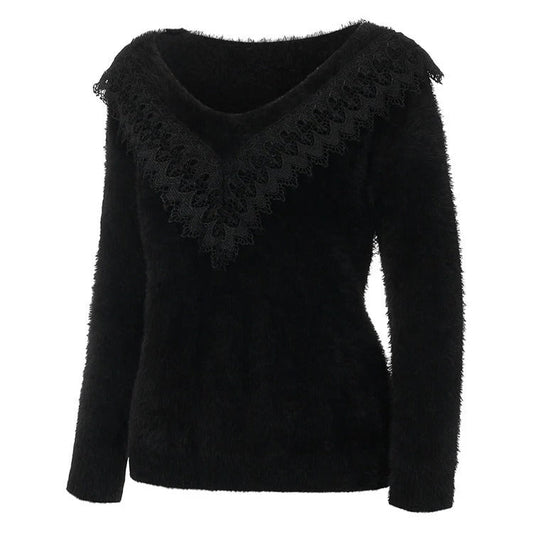 Fuzzy Knit Slim Fit V-Neck Pullover 
