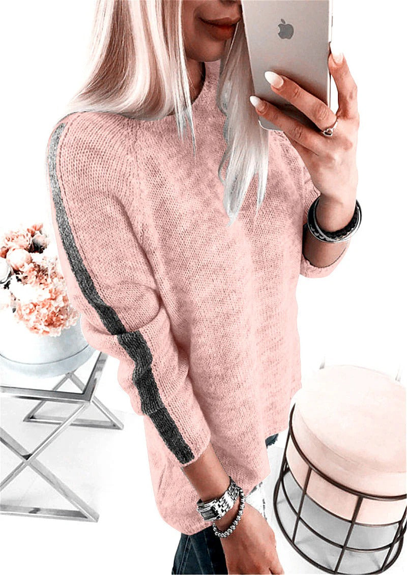 Soft Cotton Blend Stripe Sleeve Sweater 
