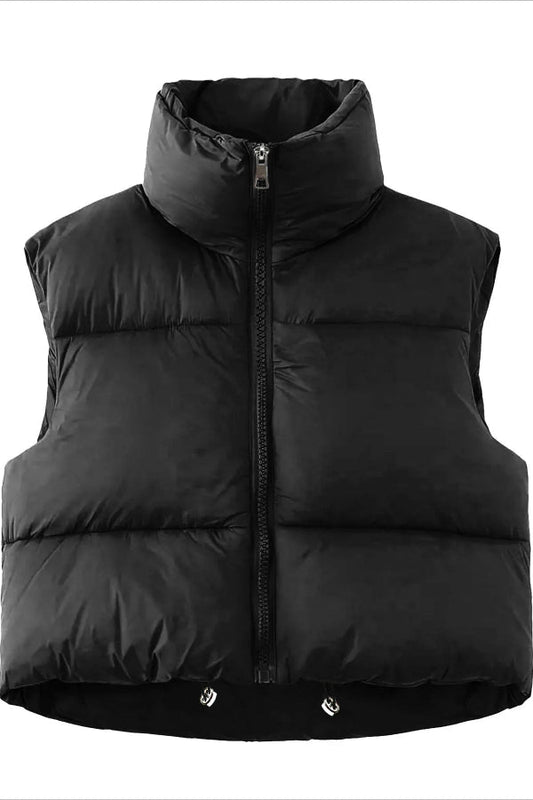 Oversized Quilted Puffer Vest With High Collar 