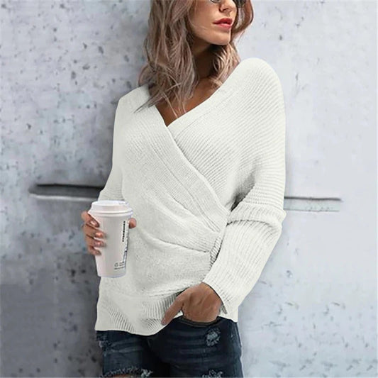 Textured Knit Relaxed Fit Wrap Sweater 