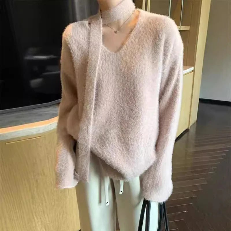 Chunky Wool Knit Oversized Pullover Sweater 