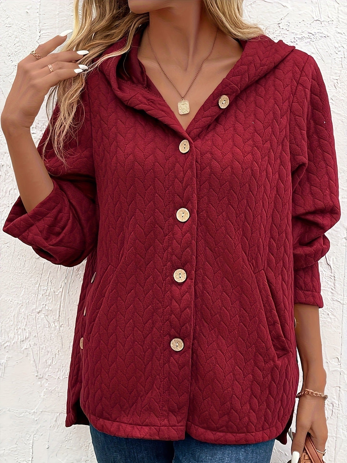 Women’s Coat - Quilted Knit - Hooded - Mid-Thigh Length