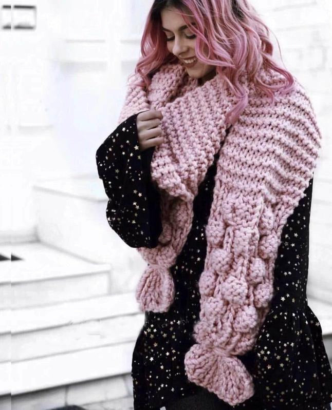 Chunky Cable Knit Oversized Wool Blend Scarf 