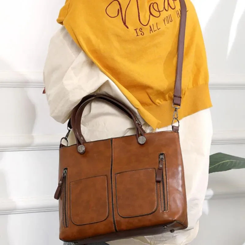 Structured Dual Carry Handbag with Zipper Pockets 