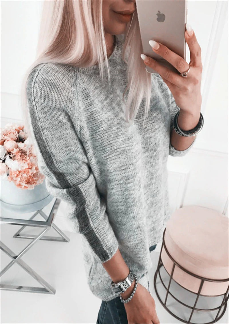 Soft Cotton Blend Stripe Sleeve Sweater 