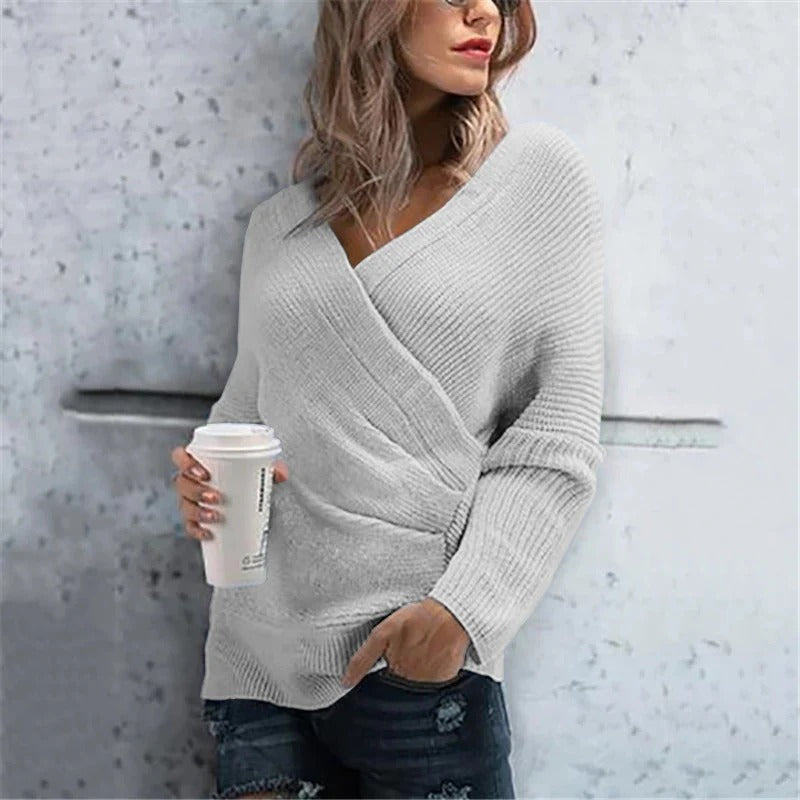 Textured Knit Relaxed Fit Wrap Sweater 