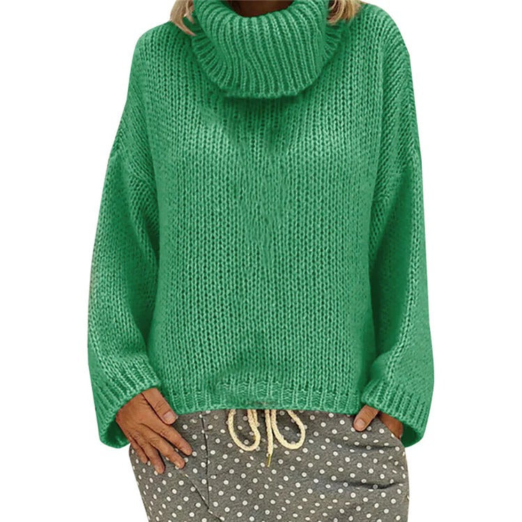 Women’s Sweater – Chunky Knit – Oversized Fit – High Collar – Ribbed Hem and Cuffs