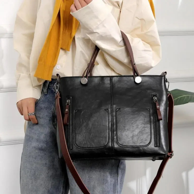 Structured Dual Carry Handbag with Zipper Pockets 
