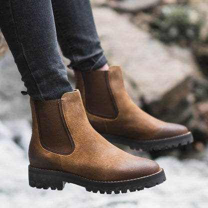 Women’s Boots - Faux Leather - Ankle Length - Elastic Side Goring - Chunky Lug Sole