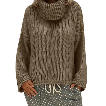 Women’s Sweater – Chunky Knit – Oversized Fit – High Collar – Ribbed Hem and Cuffs