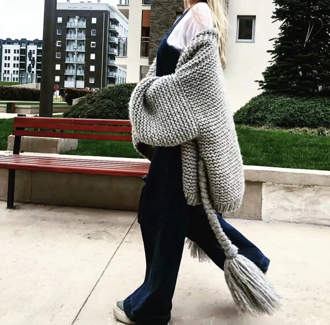 Chunky Oversized Braided Waist Belt Knit Cardigan 