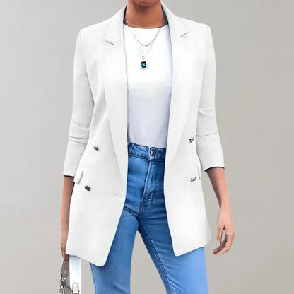 Women’s Blazer – Tailored Fit – Double-Breasted – Notched Lapel – Wool Blend – Full Sleeve