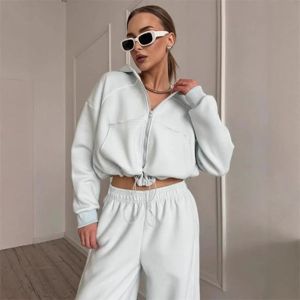Oversized Contrast Seam Cotton Blend Two-Piece Set 