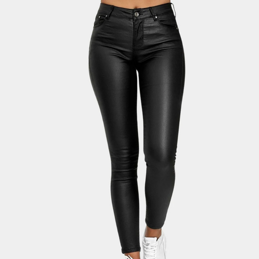 Leather-Like Finish Slim Fit Pants 