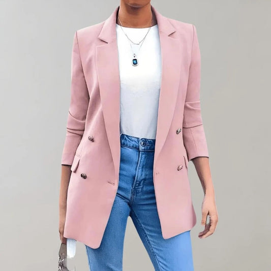 Wool Blend Tailored Double-Breasted Blazer 