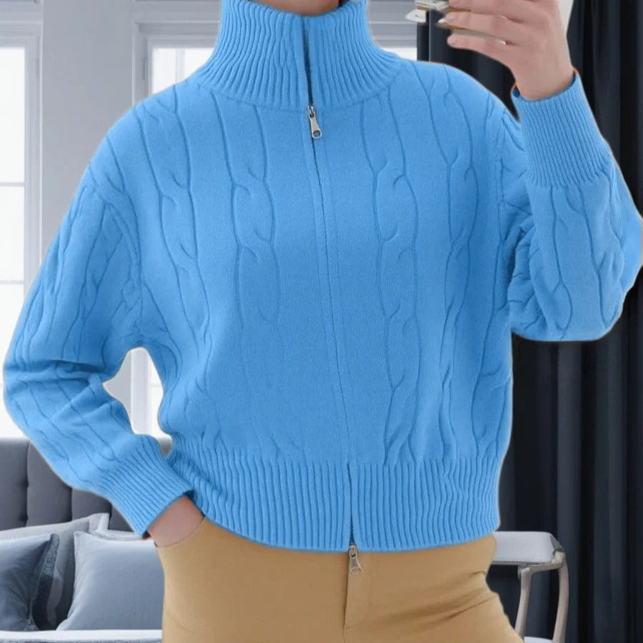 Women’s Pullover Sweater – Wool Blend Knit – Relaxed Fit – Zipper High Collar