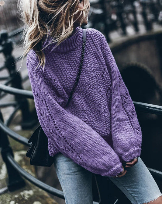 Chunky Knit Oversized Turtleneck Pullover Sweater 