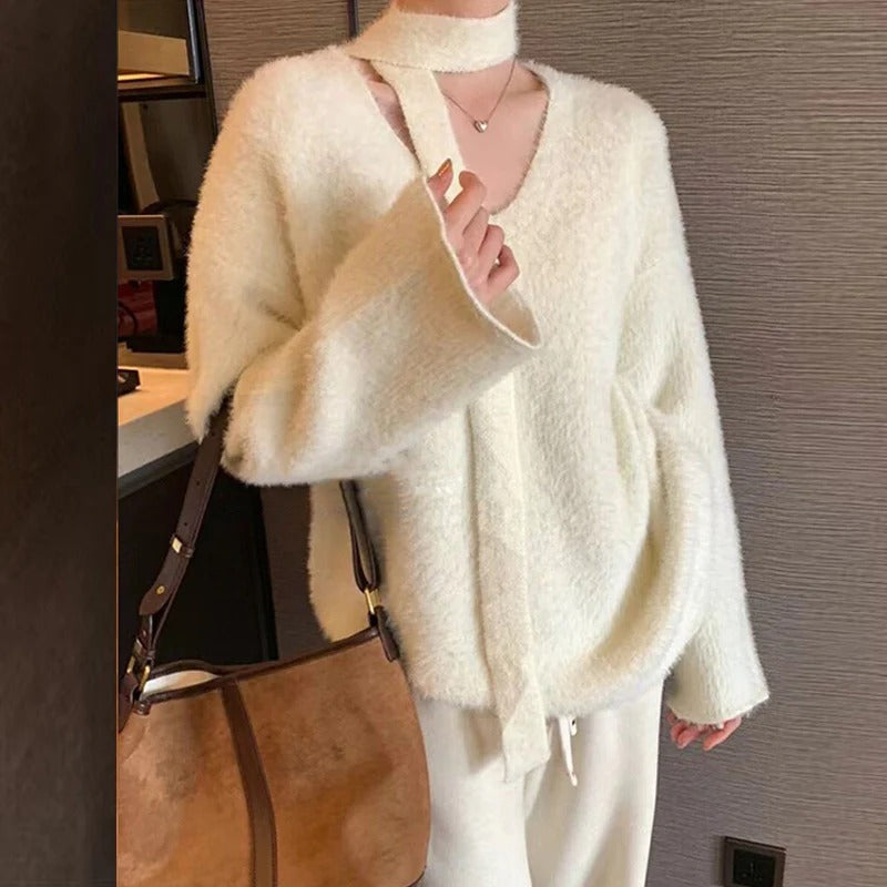 Chunky Wool Knit Oversized Pullover Sweater 