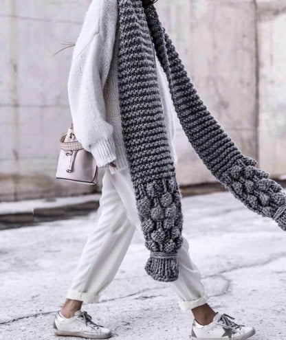 Women’s Knitted Scarf – Oversized Fit – Chunky Wool Blend – Cable Knit – Long Draped Style