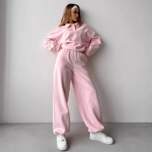 Fleece Texture Relaxed Fit Collared Sweatshirt 