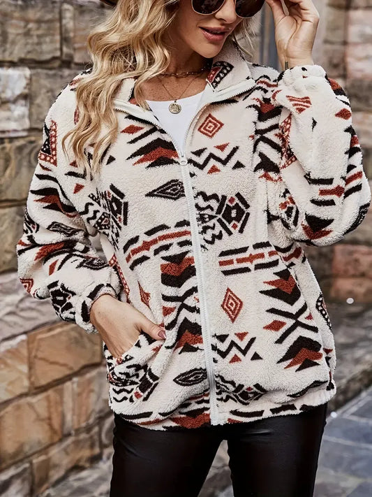 Fleece Relaxed Fit Stand Collar Jacket