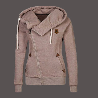 Women’s Hoodie Jacket – Relaxed Elongated Fit – Cotton Knit – Asymmetrical Zipper – Braided Drawstrings