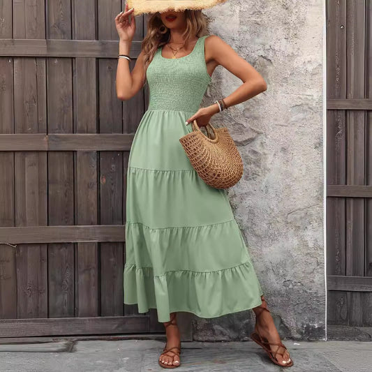Smocked Bodice A-Line Midi Suspender Dress 