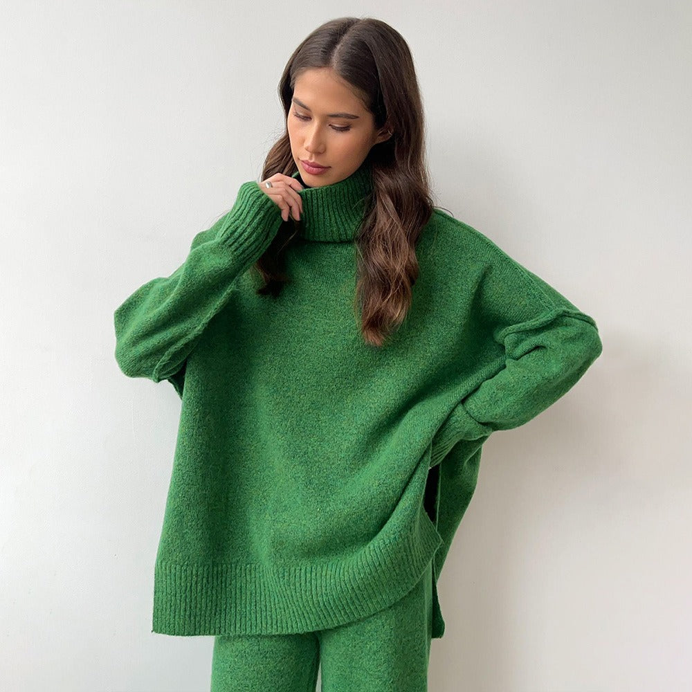 Two-Piece Chunky Knit Oversized Wool Sweater Suit Set 