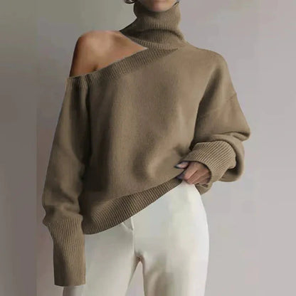 Women’s Sweater – Wool Blend – Oversized Fit – Turtleneck with Shoulder Cut-Out