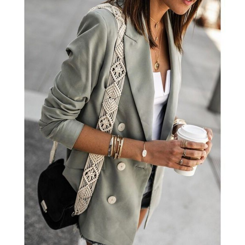 Tailored Double-Breasted Blazer with Notched Lapel 