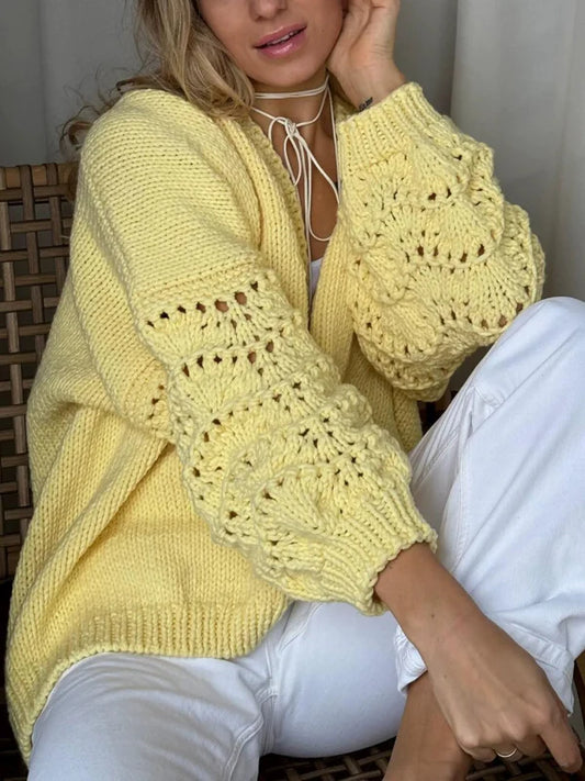 Wool Knit Openwork Loose Fit Cardigan 